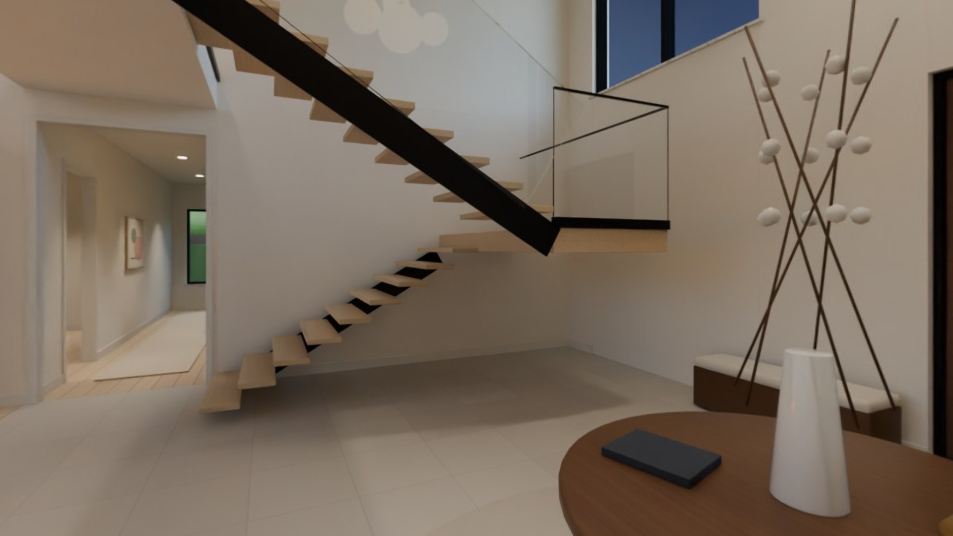 Entrance hall with floating oak stair